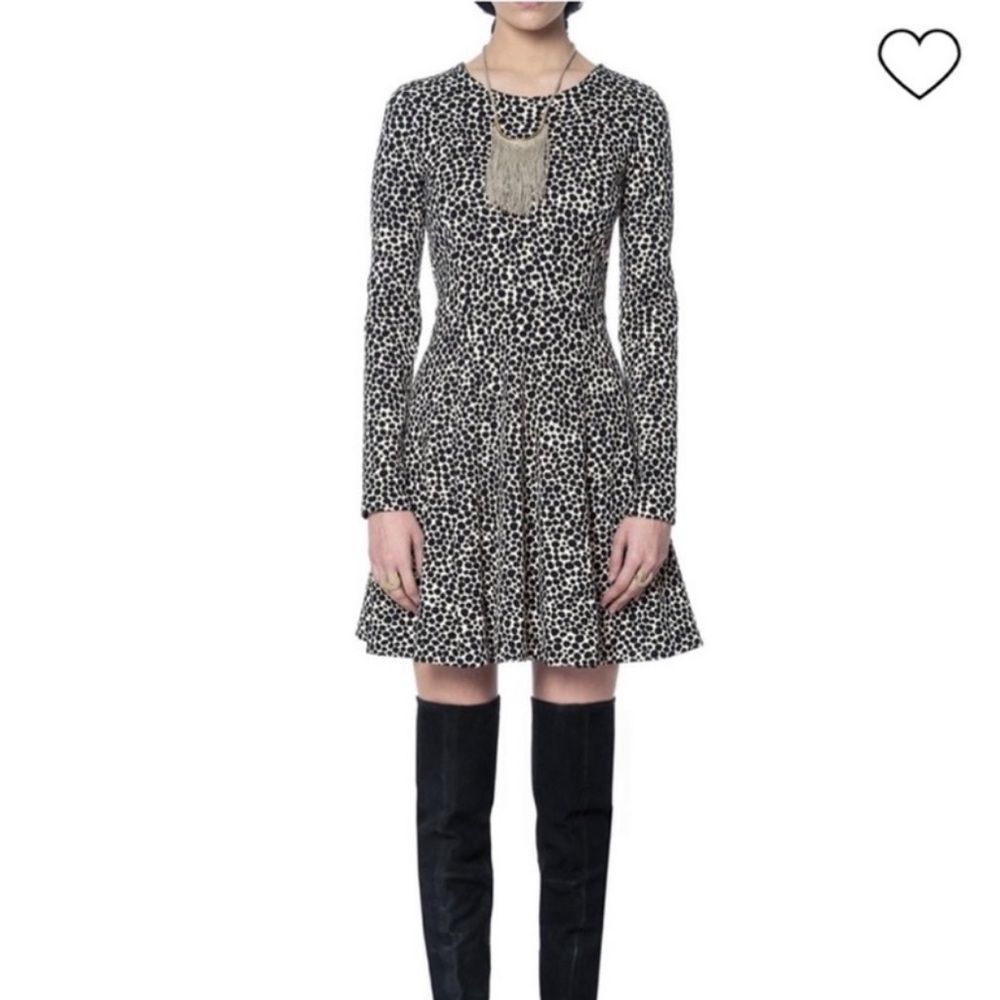 Mara‎ Hoffman Black White Spotted Long Sleeve Mini Dress Size Small Designer